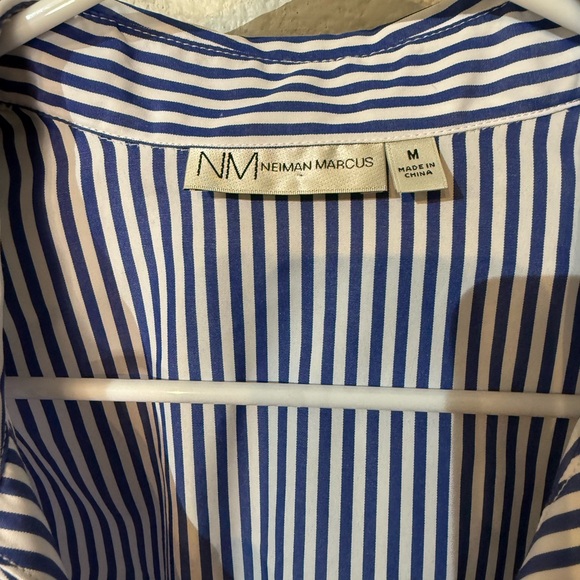 Neiman Marcus Blue Striped Long Sleeve cotton blend blouse shirt Dress - Picture 3 of 5